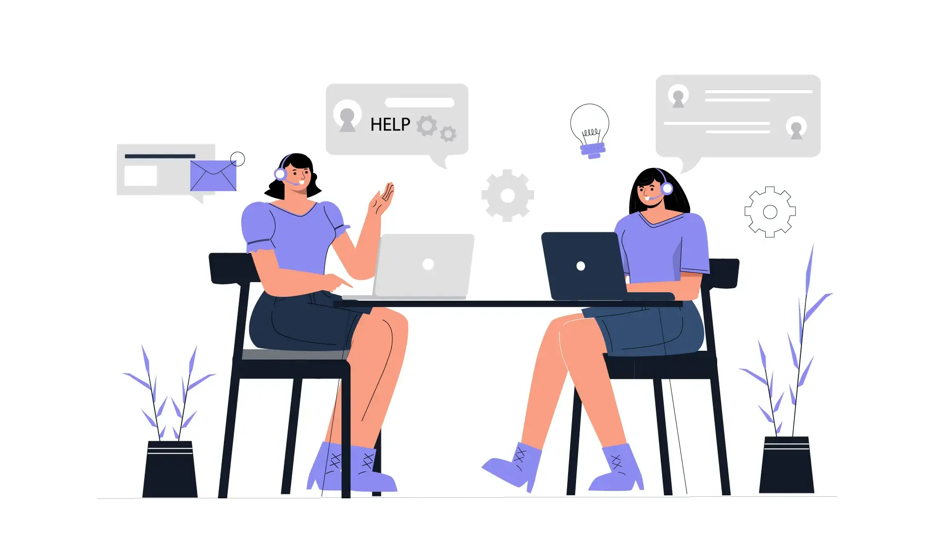 Women Providing Customer Service Through Laptops in Flat Style 2D Illustration image